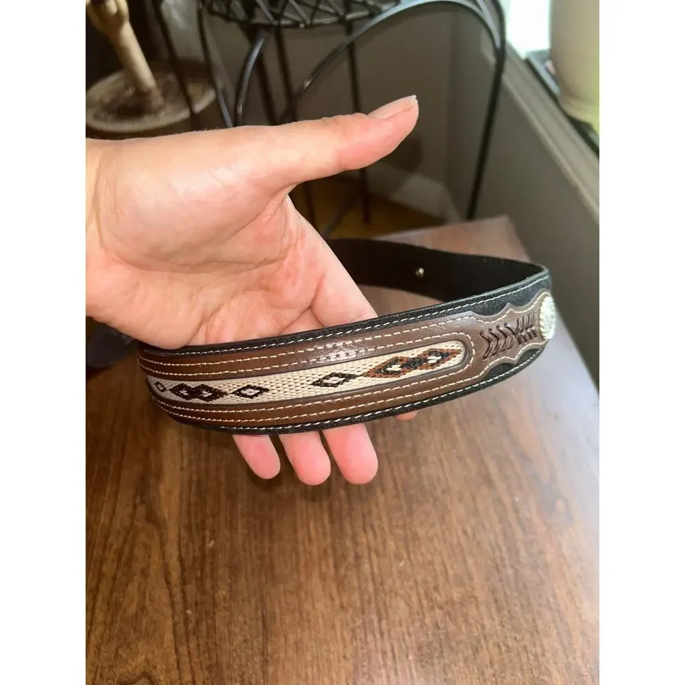 Nocona Men's size 38 Top Hand Brown & Black with Overlay Belt concho